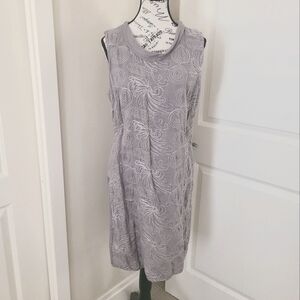 Linen Dress LINA TOMEI Grey Sleeveless Embroidered Size L